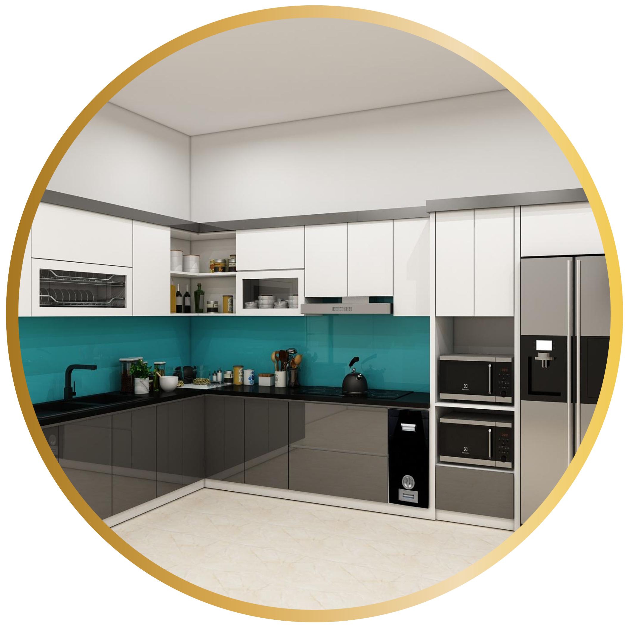 Tủ bếp nhựa cánh kính Acrylic